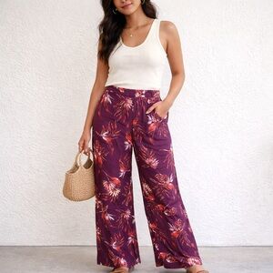 Knot Sisters Lannie Wide Leg Tropical Print Pants | Boho‎ Floral High Rise (NWT)